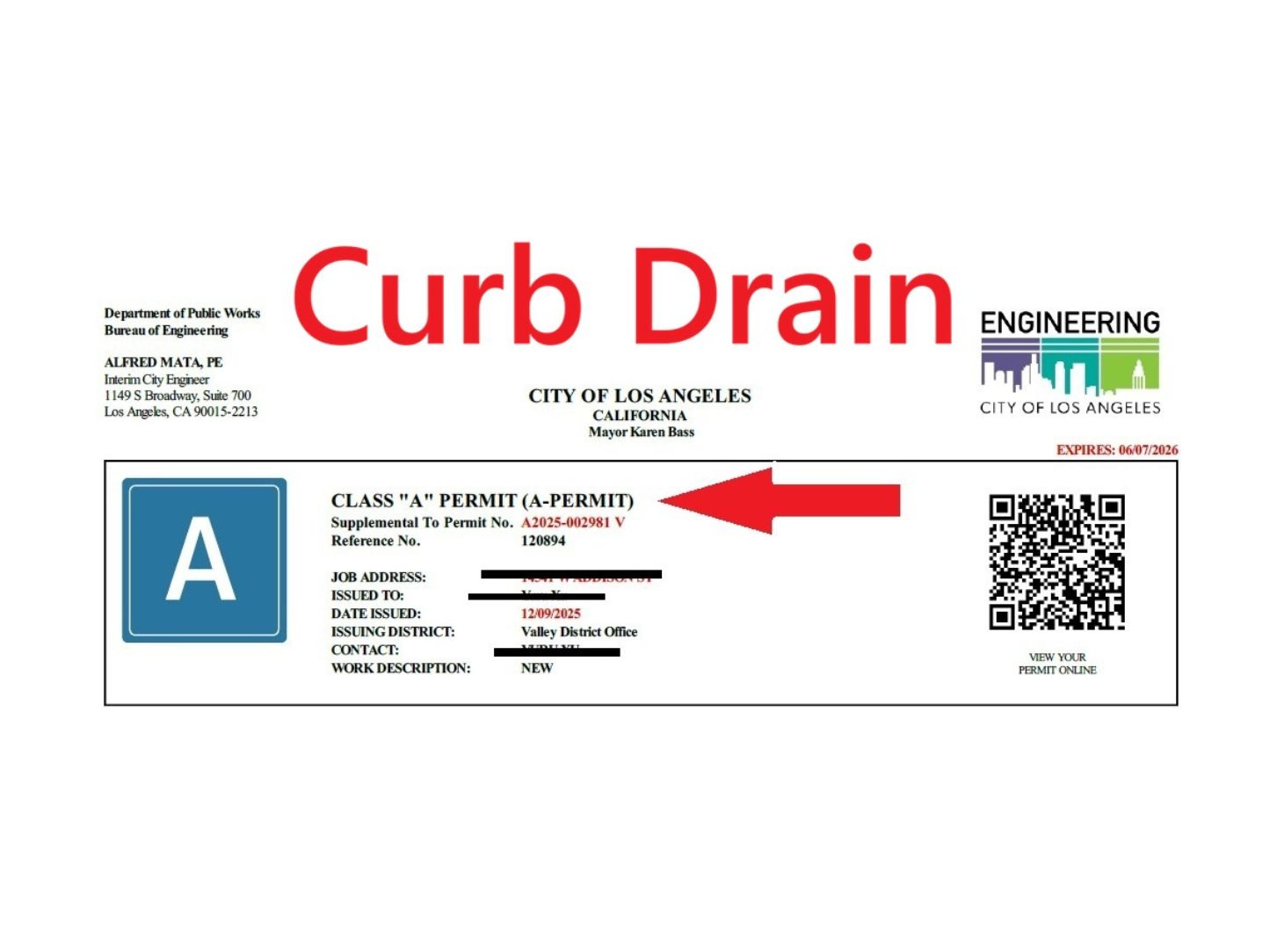 A-Permit For Curb Drain Installation Los Angeles