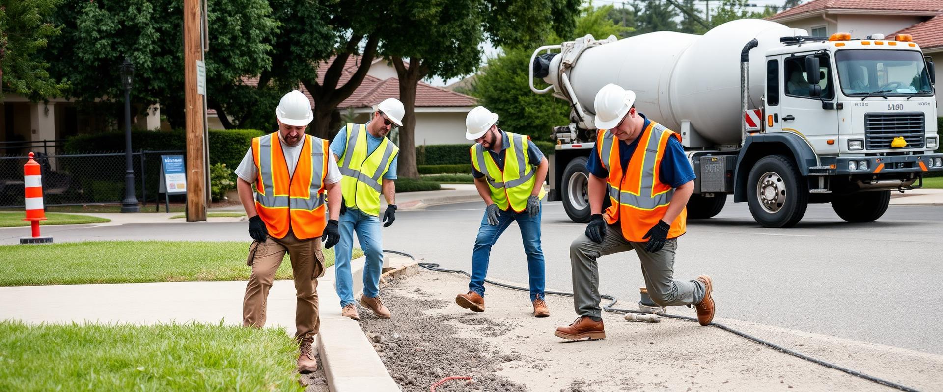 Concrete construction team working on curb and gutter in Los Angeles